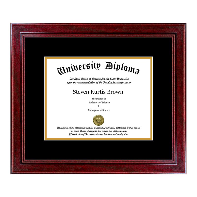 Single Diploma Frame with Double Matting for 8.5x11 Inch Certificates - Cherry Finish