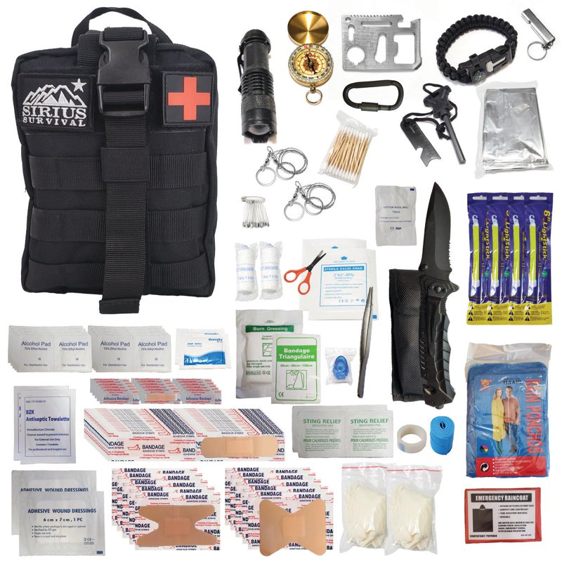 250 Piece Survival and First Aid Kit - Emergency Outdoor Gear & Trauma Bag