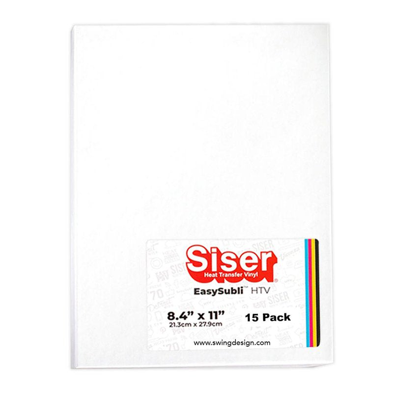 Siser EasySubli Sublimation Heat Transfer Vinyl 8.4x11 Inches 15 Pack for Cotton & Dark Fabrics