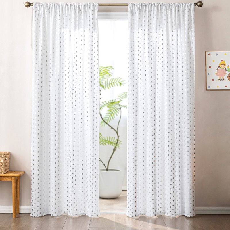 Semi Sheer Jacquard Curtain Panels - Light Filtering Window Drapes