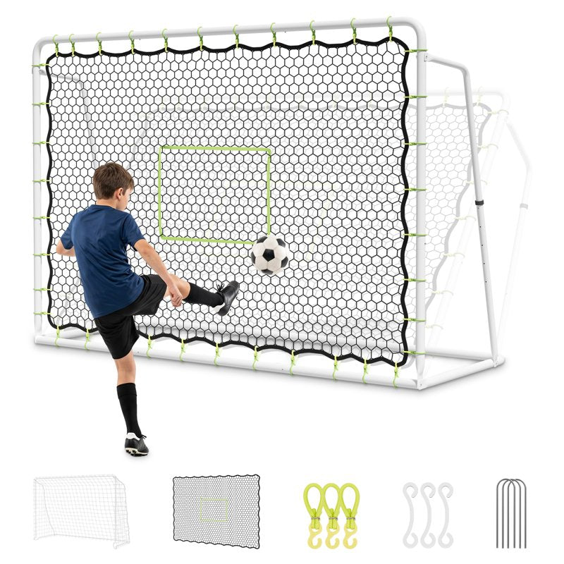 8'x6' 2-in-1 Soccer Rebounder & Goal with 5 Angles, Weatherproof Galvanized Frame
