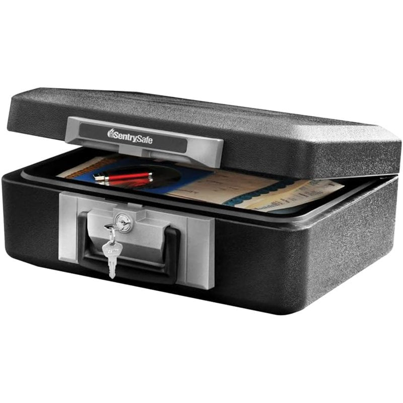 Fire-Resistant Document Safe with Key Lock 0.25 Cu Ft Black
