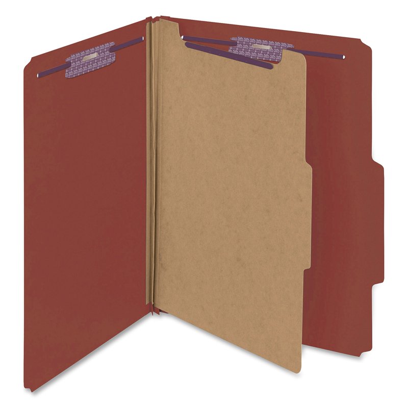 Smead Pressboard Classification Folders Self-Tab Letter Four-Section Red 10/Box