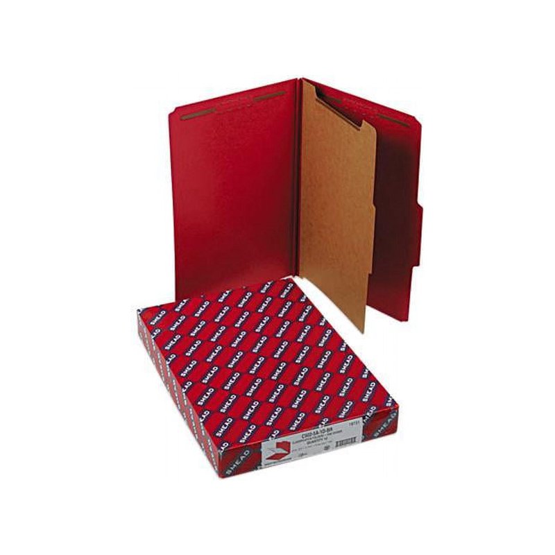 Pressboard Legal Classification Folders with SafeSHIELD Fasteners - Bright Red, 10/Box
