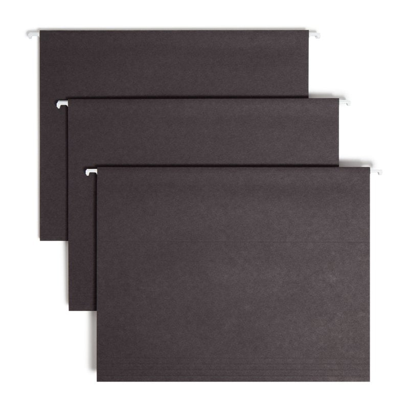 Office Filing Folders with Tabs - 25 Black Letter Size Hanging File Organizers