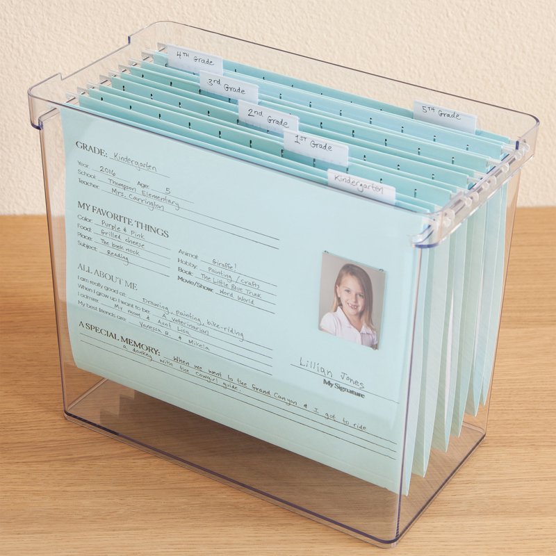 School Memory Hanging File Folders Set - 6 Blue Letter Size Organizer