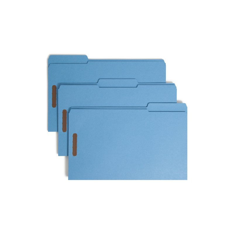Reinforced Tab File Folders with Fasteners - Blue, Legal Size, 50 Pack