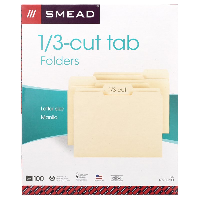 Letter Size File Folders with 1/3-Cut Tabs - Assorted Positions, 100 Pack