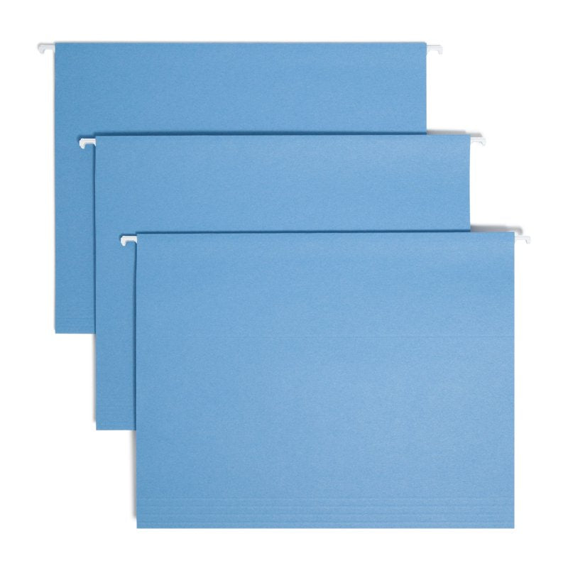 Hanging File Folder with Tab - 1/5-Cut Adjustable Label - Letter Size, Blue, Pack of 25
