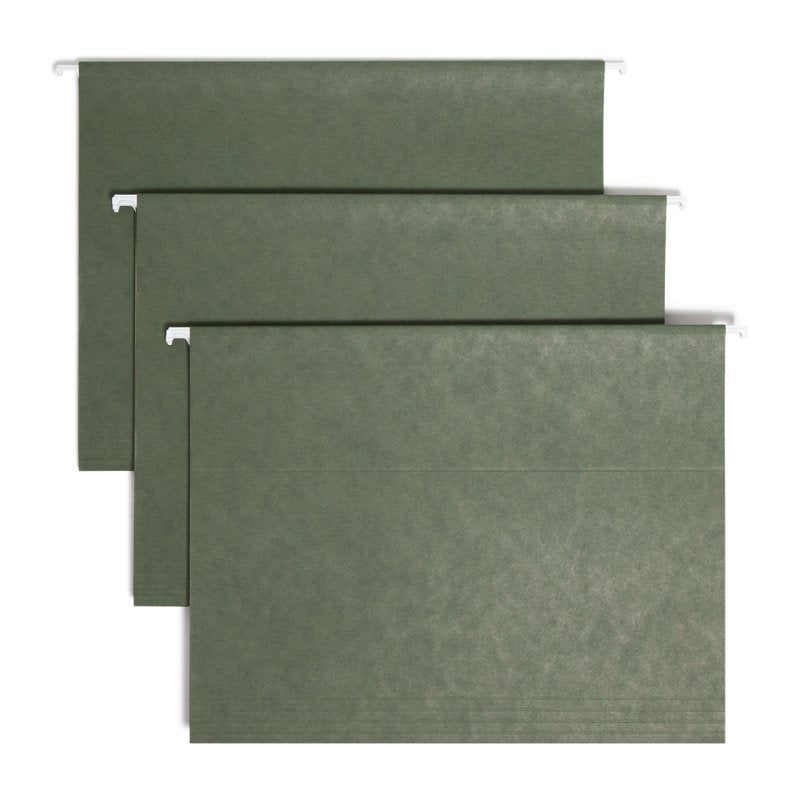 Green Hanging File Folders with Tabs - 25 Letter Size, Recycled Paper