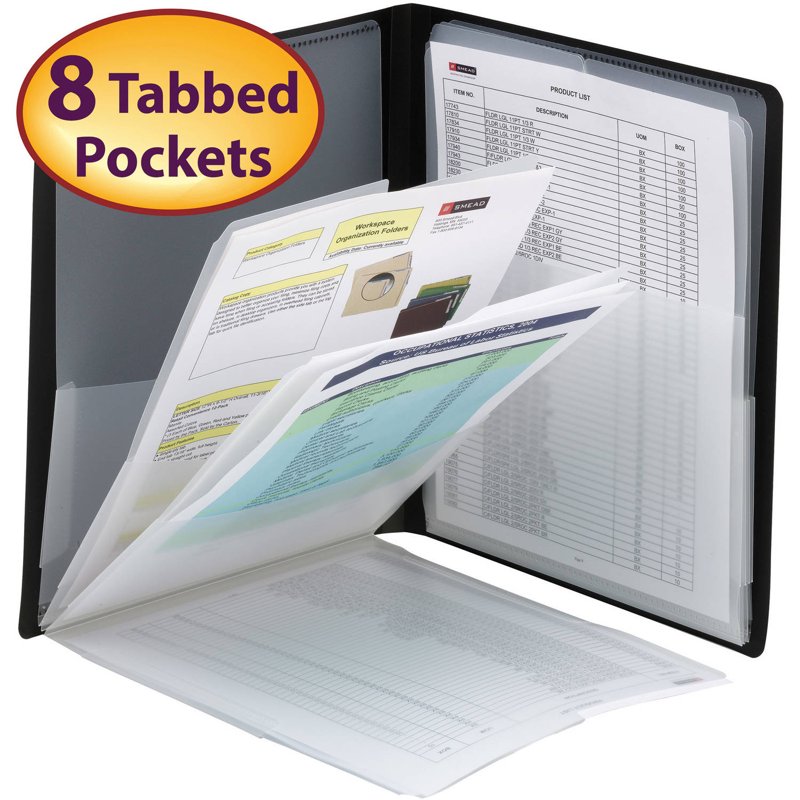 Multi Pocket Organizer with 8 Pockets - Letter Size, Black Office Storage