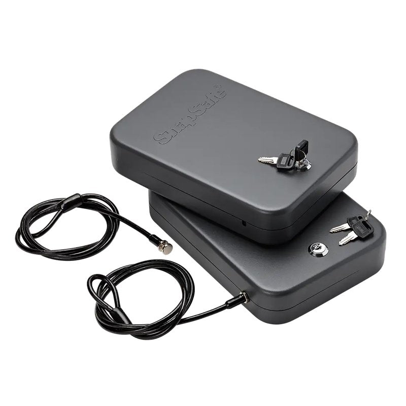 2 Pack Keyed Lock Box - Secure Pistol Safe with Steel Cable, 10x7x2 Inch