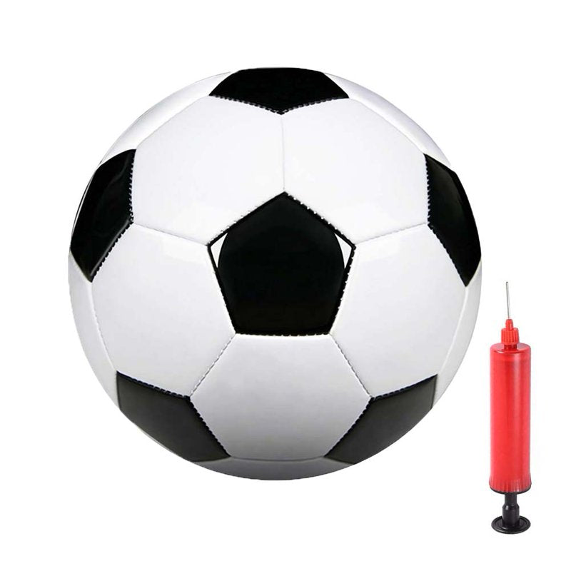 Size 5 Soccer Ball with Pump and Needle - Black and White PU Leather for Training and Games