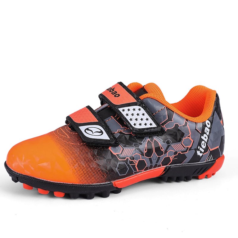 Toddler 7.5 Football Cleats - Outdoor Soccer Shoes, Orange/Black, Hook Strap