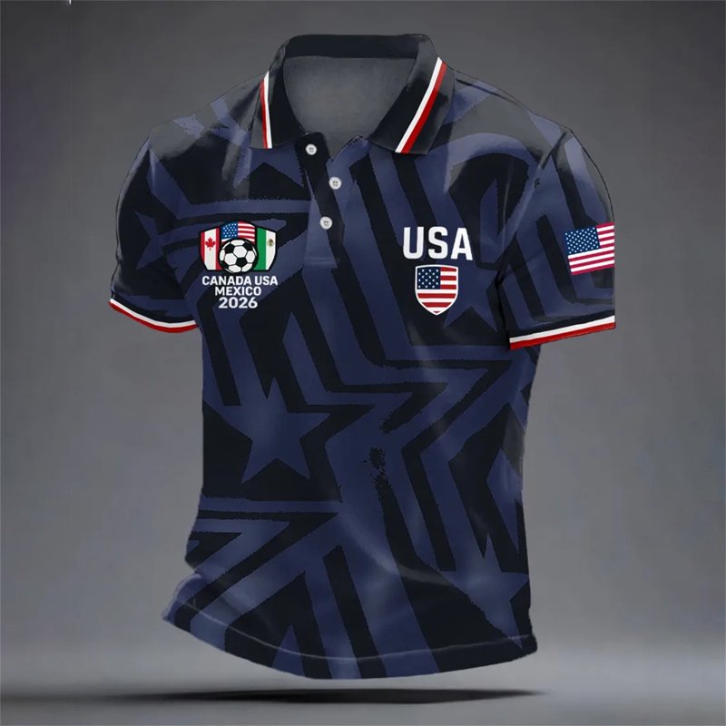 USA Flag Soccer Jersey Polo Shirt for Men, Short Sleeve, Large, Black M