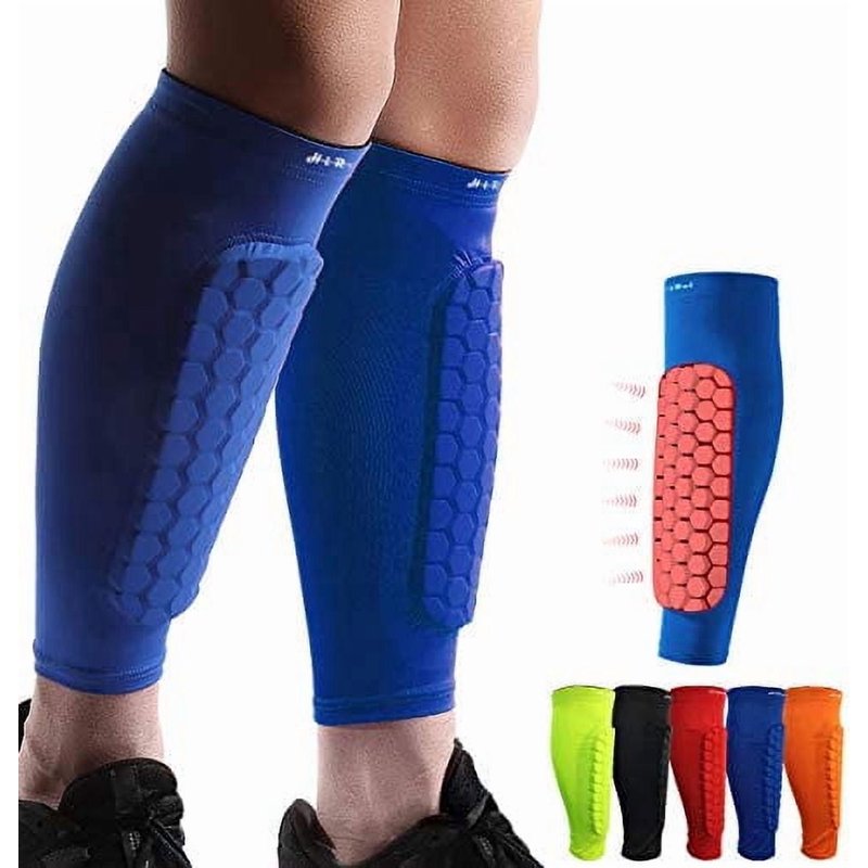 Blue Soccer Shin Guards with Honeycomb Pads – Youth & Adult Calf Support