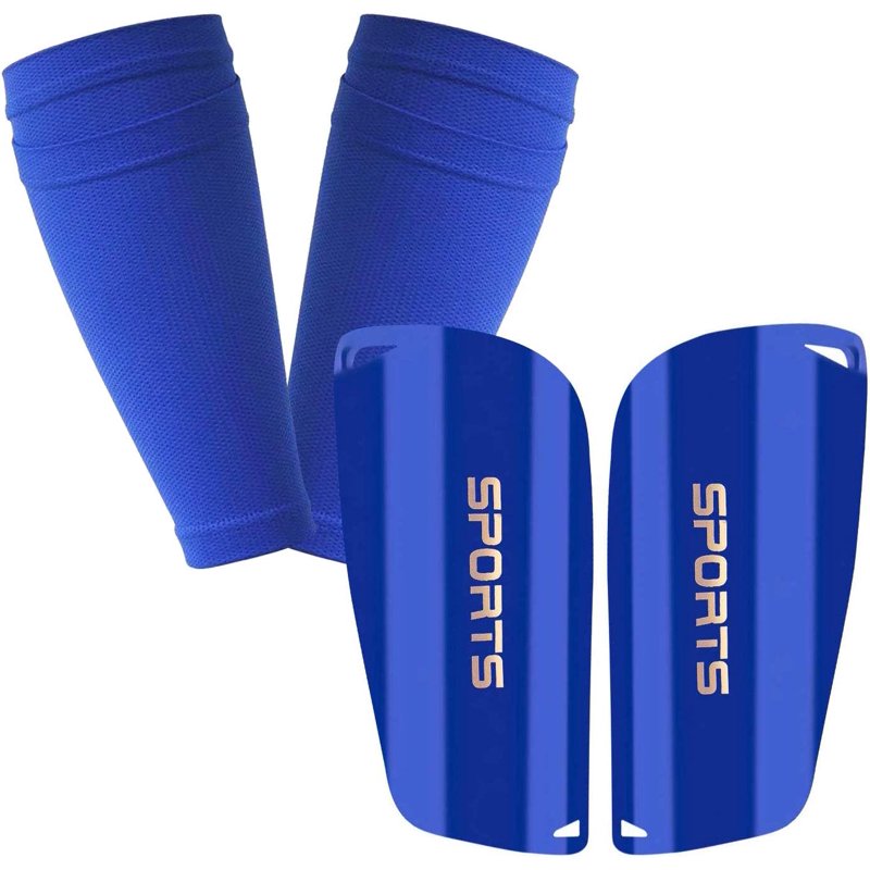 Youth Soccer Shin Guards Set for Kids - Protective Shin Pads & Sleeves, Blue, L