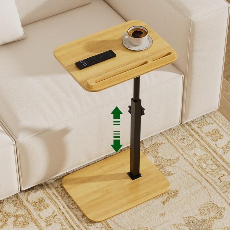 Adjustable Swivel Sofa Side Tray Table for Couch & Bed - Black