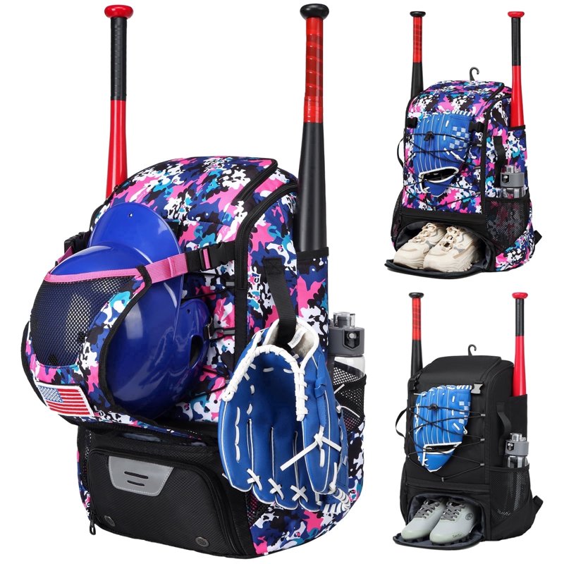 Softball Bag with Fence Hook, Shoe Compartment & Water Bottle Pockets - Youth & Adult Baseball Backpack