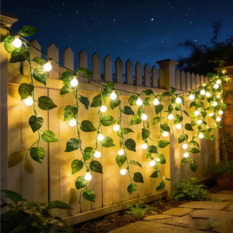 Solar Leaf Curtain String Lights 16.4 Ft Outdoor Waterproof Ivy Vines for Garden Patio Balcony Wall Decor