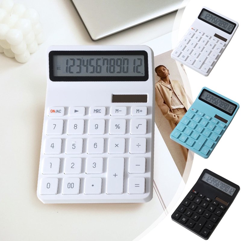 Solar Power Calculator with Battery Backup - Large 12-Digit LCD Office Device