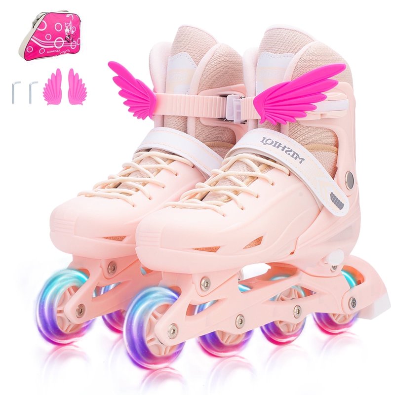 Adjustable Light Up Kids & Teen Inline Skates with Bag - Pink