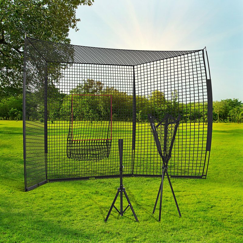 Extra Large Baseball & Softball Hitting Net Set with Tee & Caddy, 17x10 ft