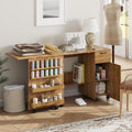 Foldable Sewing Machine Table with Storage Shelves and Lockable Wheels