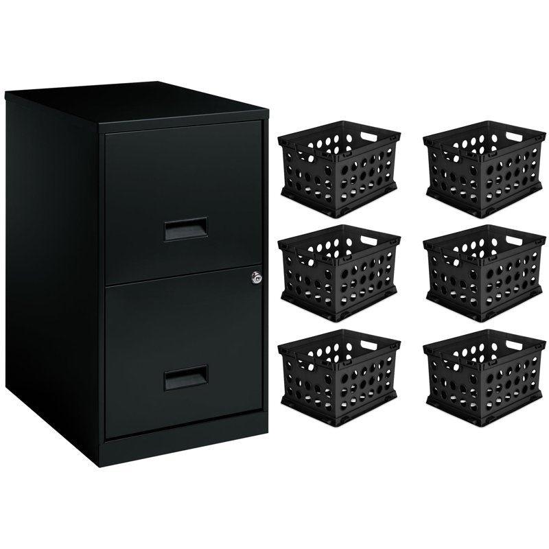 Two-Drawer Vertical File Cabinet with Lock and Steel Construction, Black