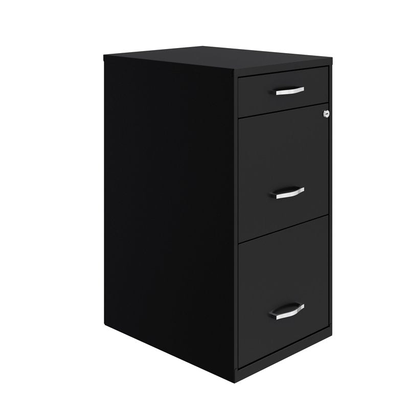 3-Drawer Vertical File Cabinet with Lock - Steel Office Storage, Black