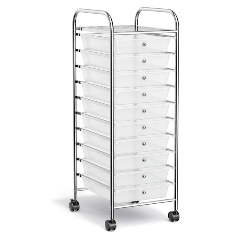 10-Drawer Rolling Storage Cart with Lockable Casters - Home Office & Craft Organizer