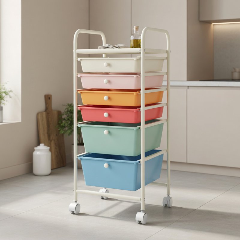 Multicolor 6-Drawer Rolling Storage Cart Organizer - Home, Office, School