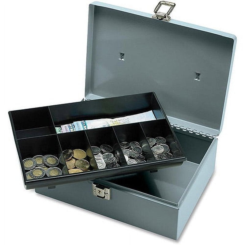 All-Steel Cash Box with Latch Lock and Removable Tray - Security Storage