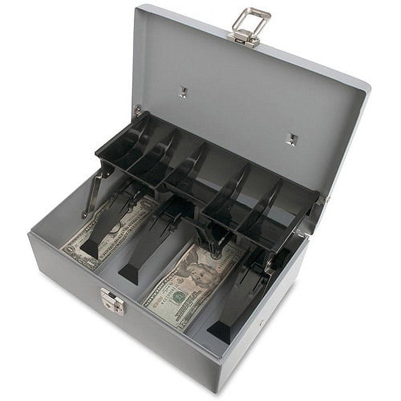Steel Cash Box with 5-Compartment Coin Tray Lockable Money Storage