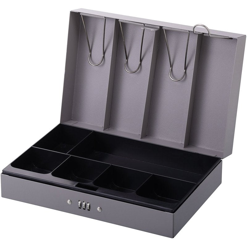 Steel Combination Lock Cash Box with Removable Tray - Gray