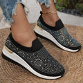 Women's Sparkly Wedge Sneakers with Rhinestone Embellishments - Casual Flats