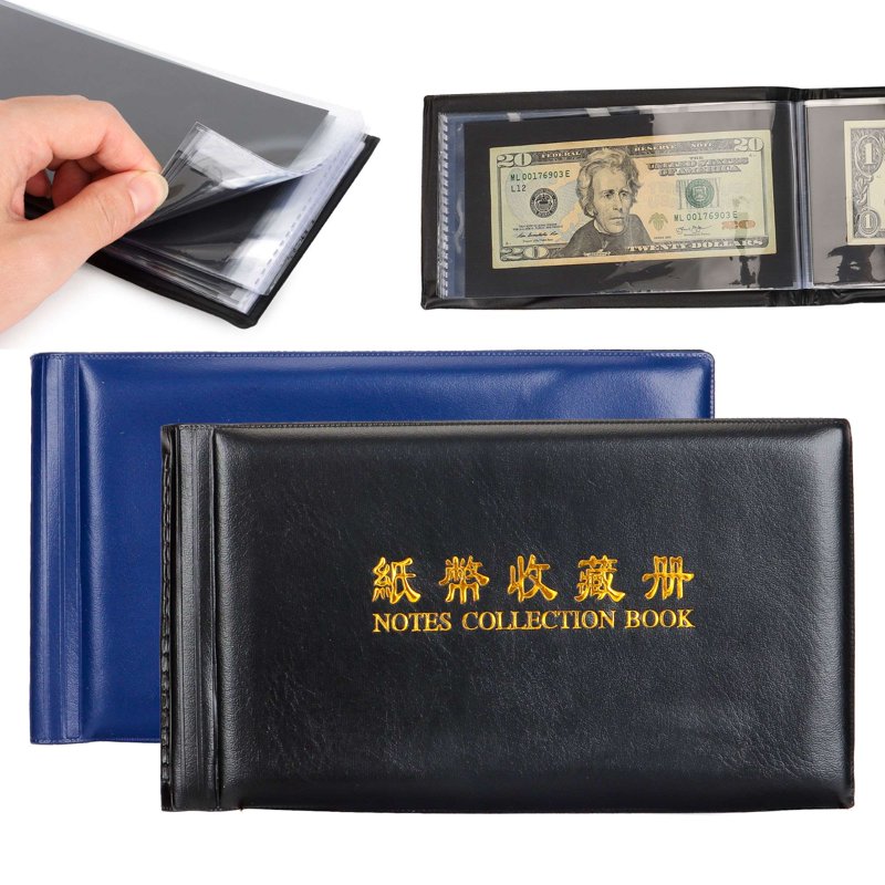 Currency Collecting Album with 60 Pockets, Leather Money Storage Book for Banknotes & Stamps