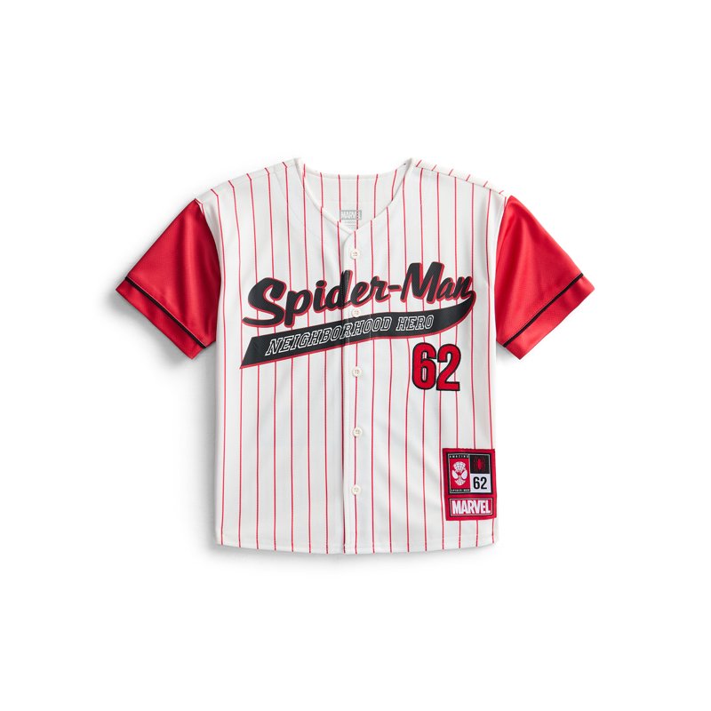 Kids Spider-Man Baseball Jersey Boys Short Sleeve Button-Down T-Shirt
