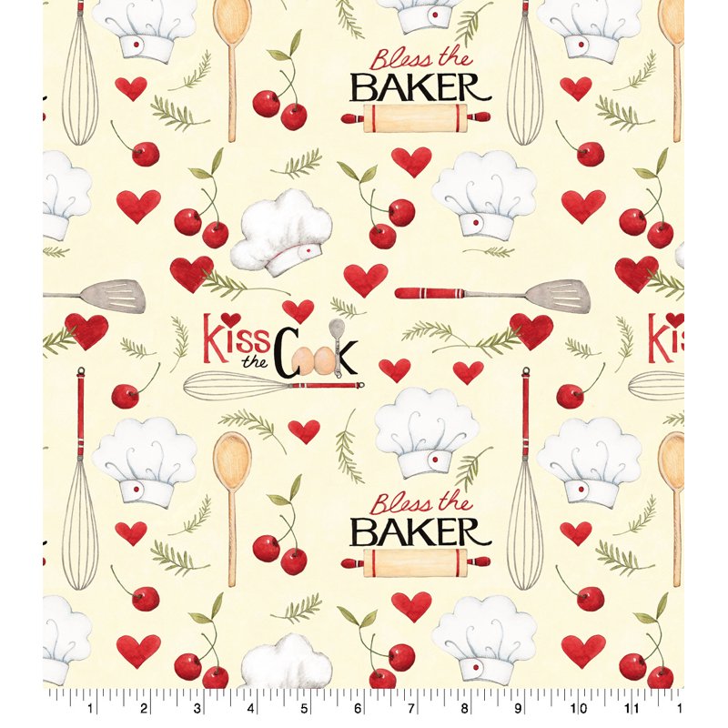 Precut Cotton Fabric for Sewing & Crafting - Bless The Baker Design, Cream, 44x36 Inches