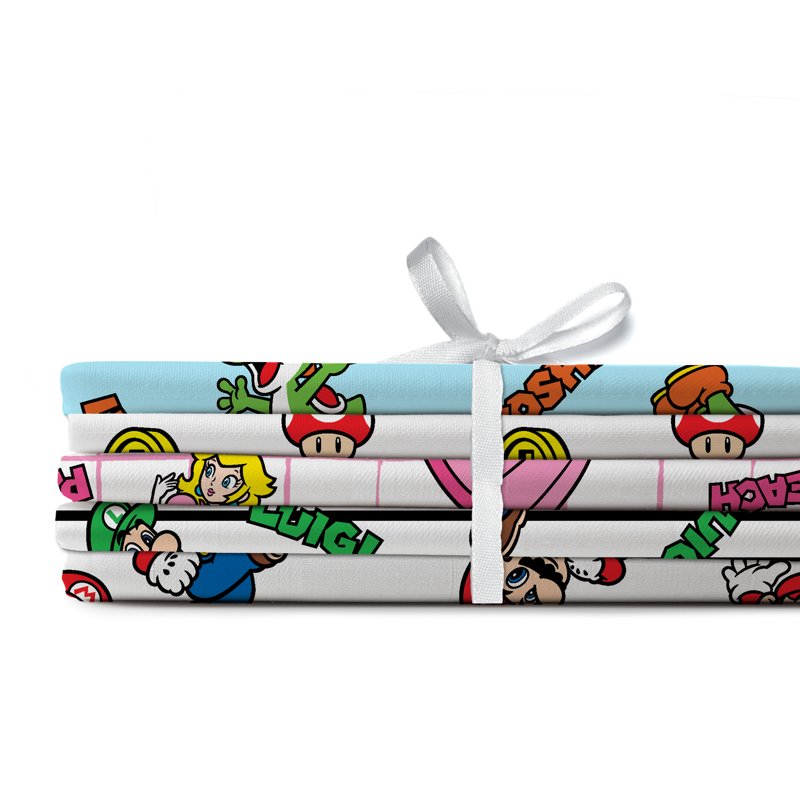 Super Mario Cotton Fat Quarter Bundle - 5 Assorted 21x18 Fabric Pieces for Crafts
