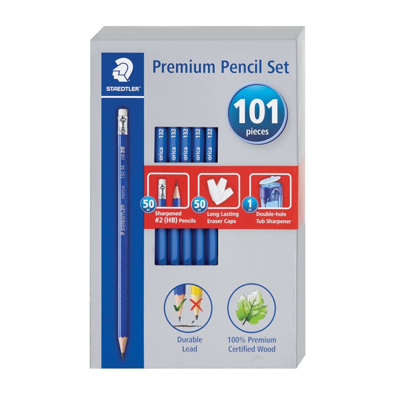 Premium Pencil Set with Sharpener & Erasers - 50 HB #2 Wood Cased Pencils