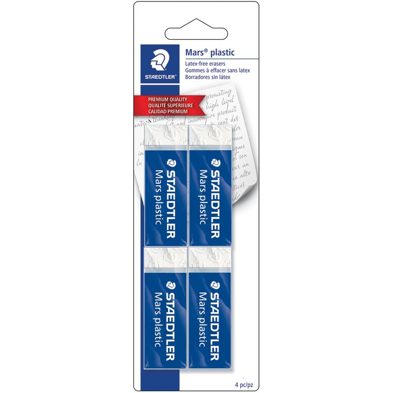 Plastic Eraser Pack - Residue-Free, Latex-Free for Graphite & Overhead Film - 4 Pack
