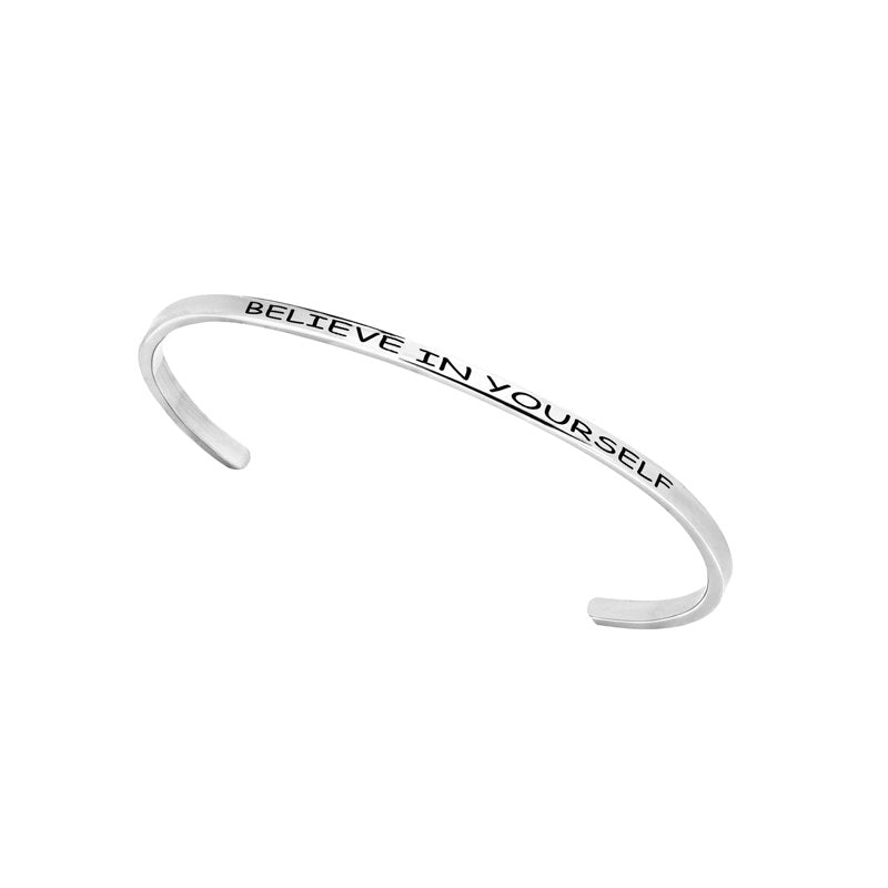 8-Inch Stainless Steel Saying Bracelet - Positive Message Jewelry for Women