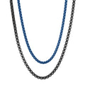 Stainless Steel Chain Set with Blue and Black IP Plated Links - Durable Jewelry Accessory