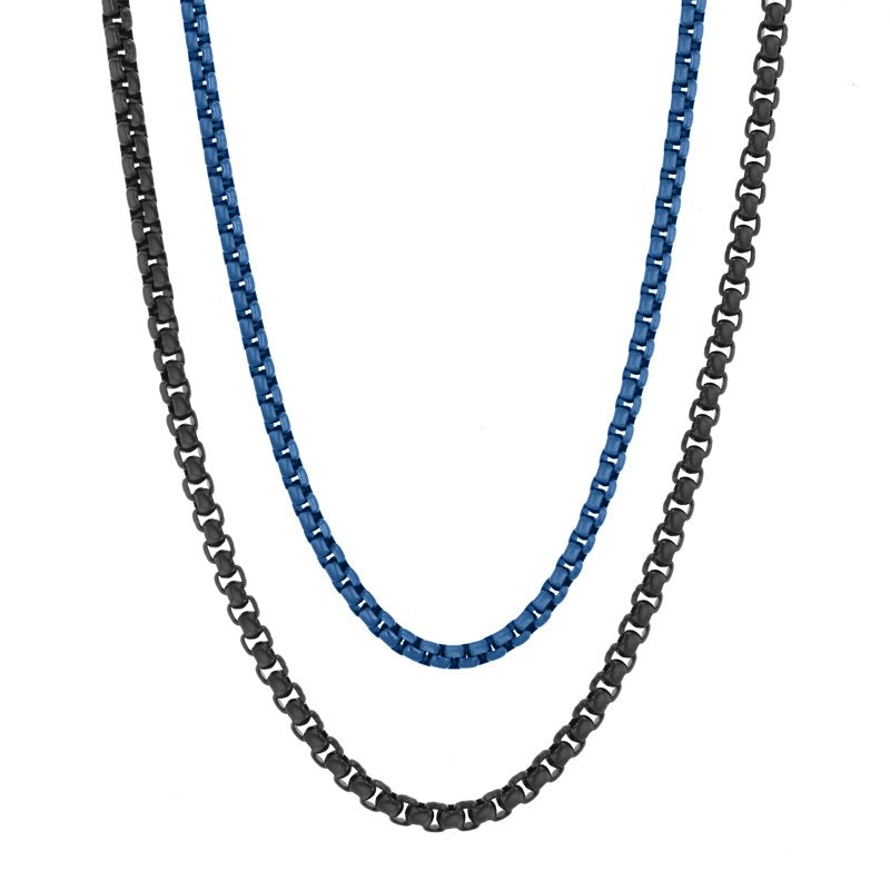 Stainless Steel Chain Set with Blue and Black IP Plated Links - Durable Jewelry Accessory