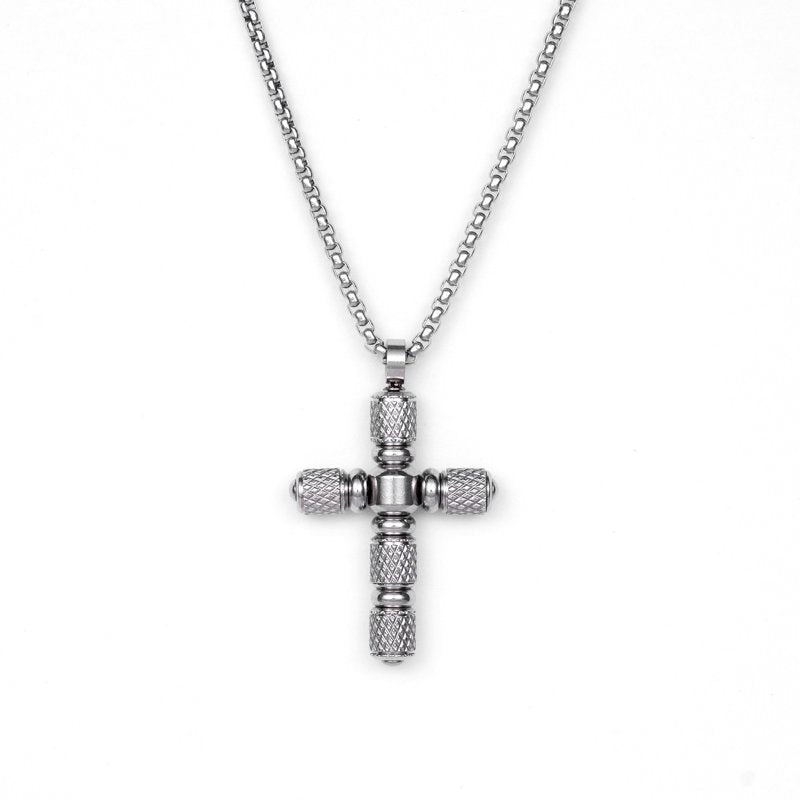 Men's Stainless Steel Barrel Cross Pendant Necklace - Spiritual Jewelry