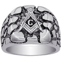 Stainless Steel Men's Masonic Nugget Style Ring - Embossed Square & Compass, Size 8