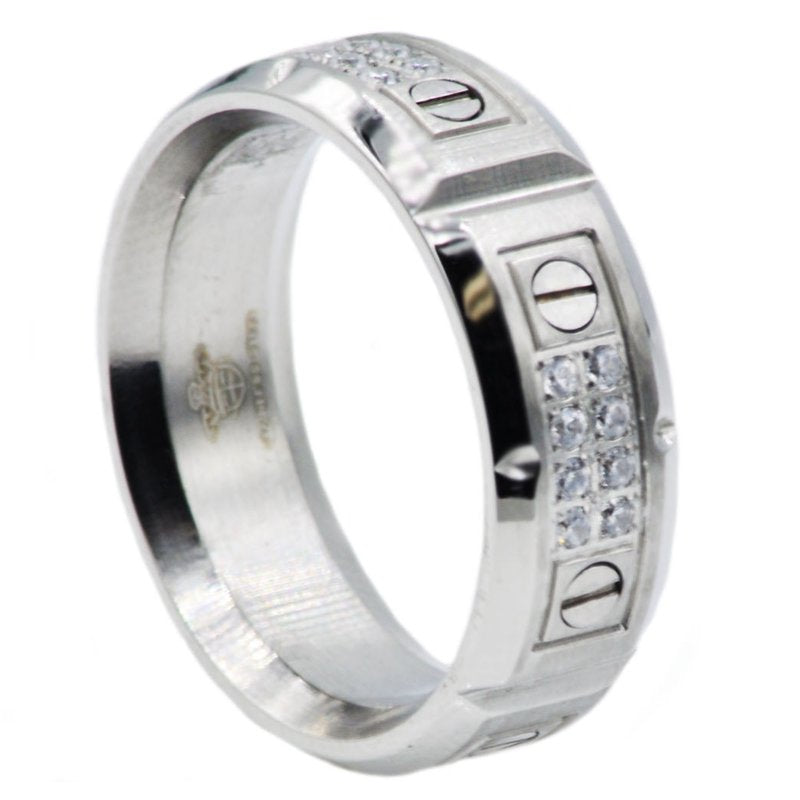 Men's Stainless Steel Cubic Zirconia Wedding Band - Textured Men's Ring