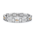 Stainless Steel Gold IP Plated Cross Link Bracelet 8 Inch with CZ Accents