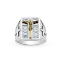 Men's Stainless Steel Crystal Crucifix Ring with 2-Tone Finish
